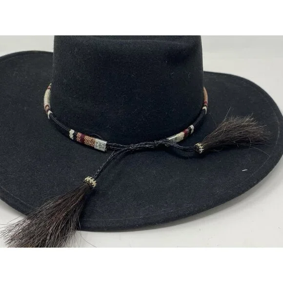 Stetson Crushable Wool Felt Outback Cowboy Hat Size S Black Woven Band Silver - Picture 6 of 13